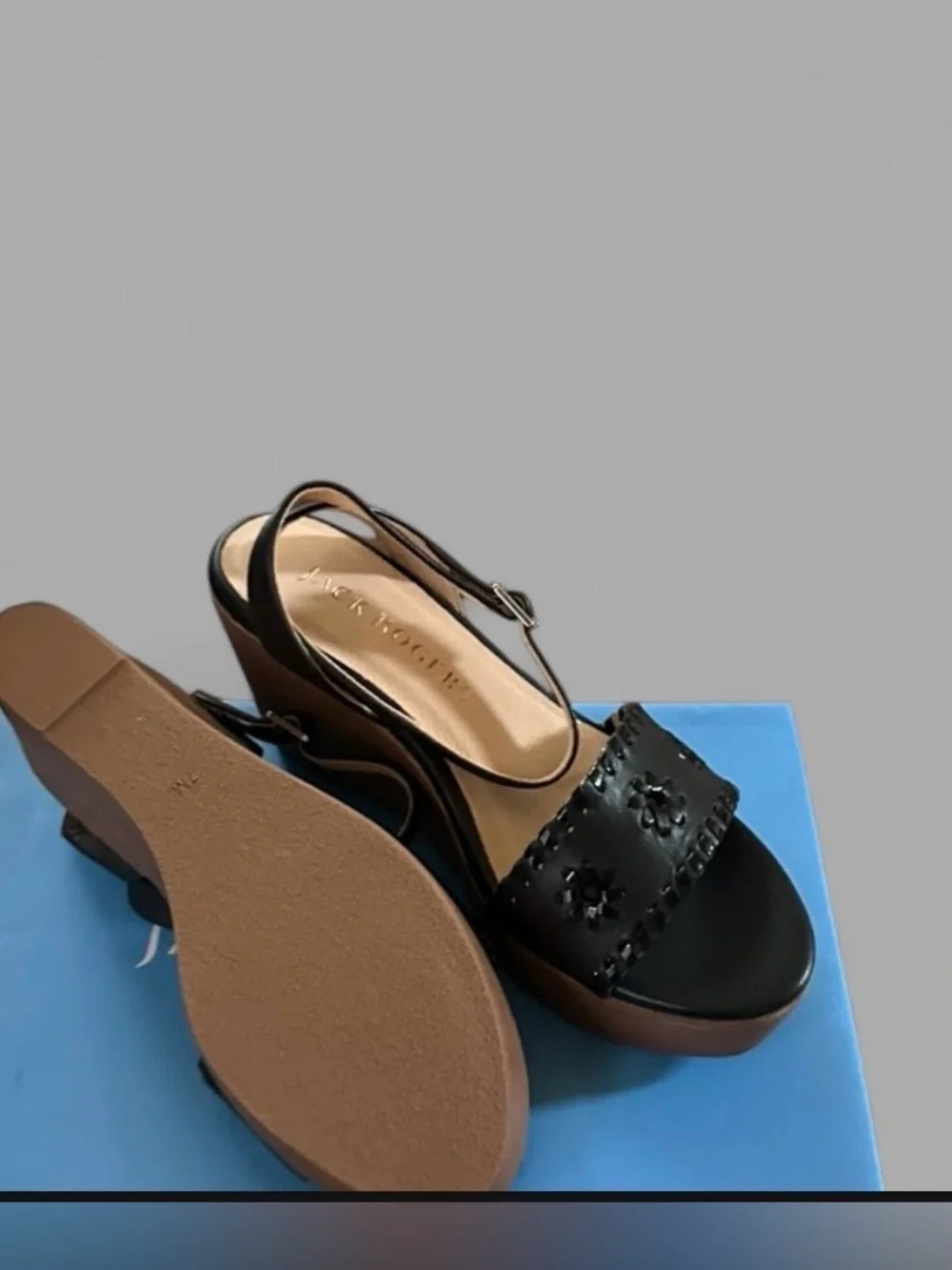 Jack Rogers Ferry Stacked Platform Wedge Sandal Black size 7 Brand New